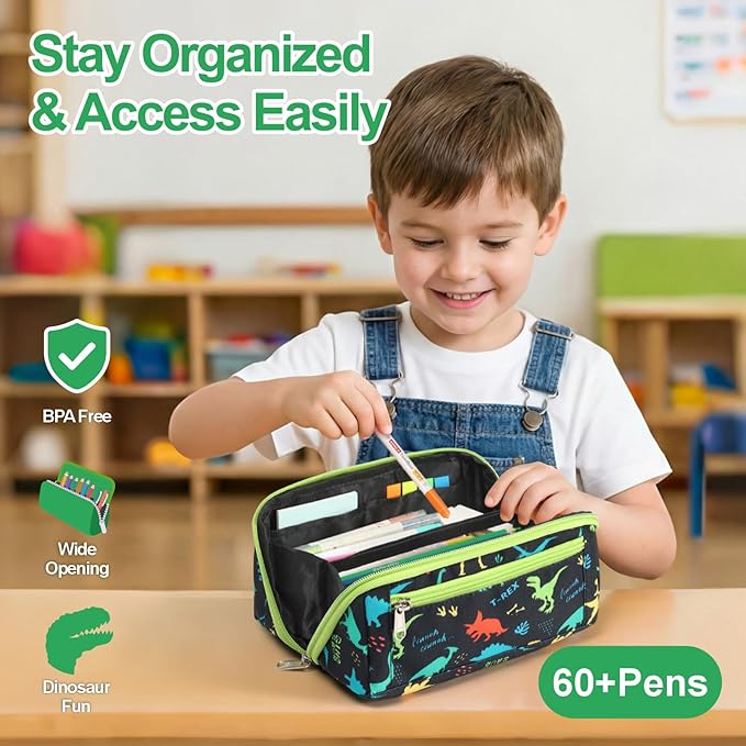 Large Pencil Case for Boys, Durable Kids Pencil Pouch for School, Wide Opening - Image 2