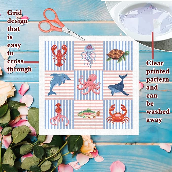 FREEBLOSS 11CT Cross Stitch Kits Striped Sea Animal Stamped Embroidery Kits - Image 3