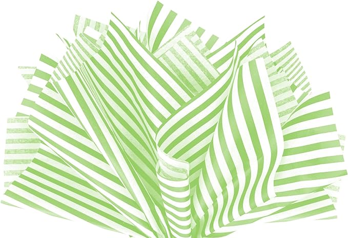 Flexicore Packaging Lime Green Pin Stripe Print Gift Wrap Tissue Paper Size: 15 Inch X 20 Inch | Count: 100 Sheets | Color: Lime Green Pin Stripe