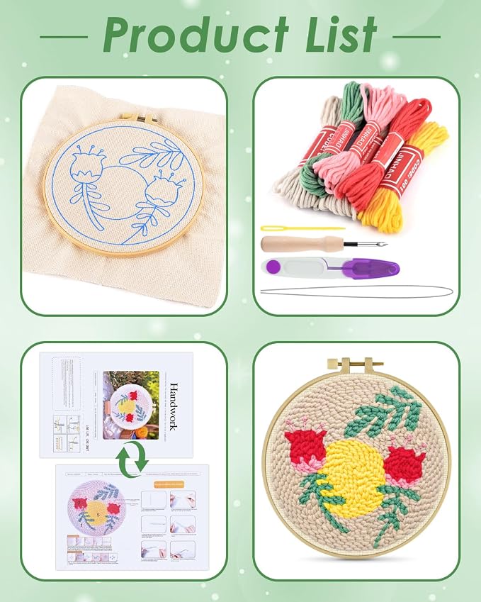 ERKOON Punch Needle Kit Adults Beginners, DIY Easy Floral Embroidery Set - Image 2