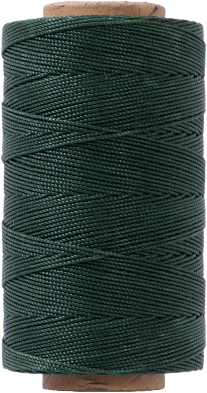 Heavy Duty Round Waxed Thread 0.8mm, 218 Yards, Dark Green, Bonded Thick Polyester Wax Coated Cord for Leather Sewing, Upholstery, Whipping Twine, Basket Weaving and Macrame Making