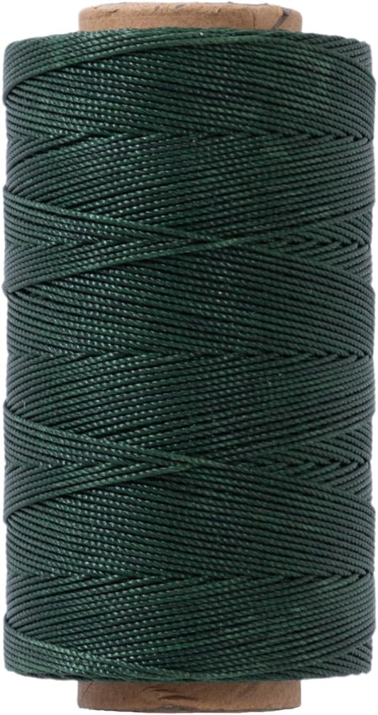 Heavy Duty Round Waxed Thread 0.8mm, 218 Yards, Dark Green, Bonded Thick Polyester Wax Coated Cord for Leather Sewing, Upholstery, Whipping Twine, Basket Weaving and Macrame Making