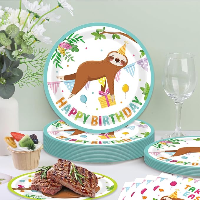 40Pcs Sloth Birthday Party Decorations Supplies Set - Image 6