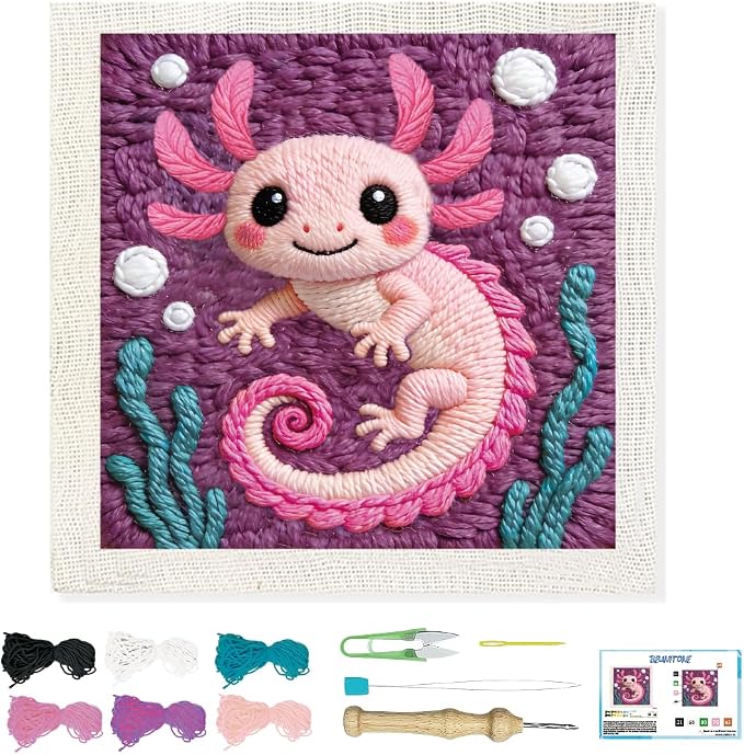 BEUNITONE Pink Axolotl Punch Needle Kit by BEUNITONE