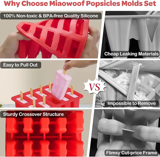 Miaowoof Homemade Popsicle Molds, 10-Cav Non-BPA Silicone Ice Pop Maker - Image 4