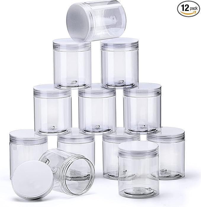 12 Pack Small Plastic Containers with Lids Clear Plastic Favor Storage Jars Wide Mouth for Beauty Products (5 Ounce, Clear)