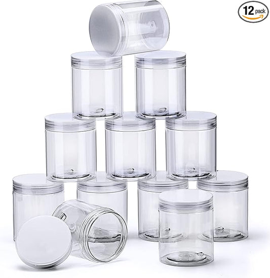 12 Pack Small Plastic Containers with Lids Clear Plastic Favor Storage Jars Wide Mouth for Beauty Products (5 Ounce, Clear)