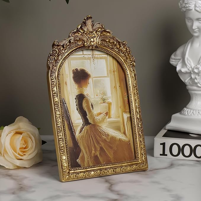 Cuspin Vintage Picture Frames 5x7 Gold Frame, Antique Arched Picture Frame - Image 3