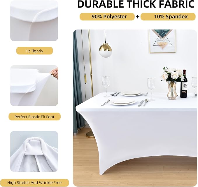 6-Pack 6ft White Spandex Table Covers - Image 2