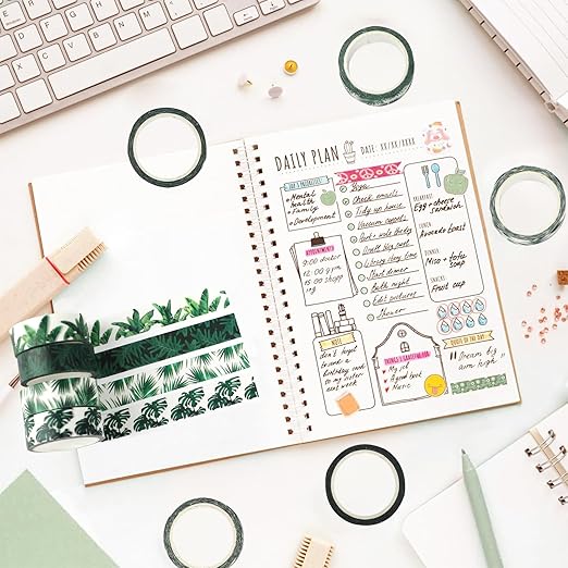 12 Rolls Greenery Washi Tape Set, Summer Tropical Leaves Masking Tape, Green Plants Cactus Succulents Decorative Tape Sticker for Scrapbook Journal DIY Craft Gift Wrapping 16.4FT