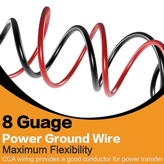 100FT 8 Gauge Wire Copper Clad Aluminum CCA Black/Red with 8ga lugs,60A Fuse Holder,Heat Shrink Tube - Battery Power/Ground Cable,Car Audio Speaker,RV Trailer Amp Wiring kit (50ft Each- Black/Red)