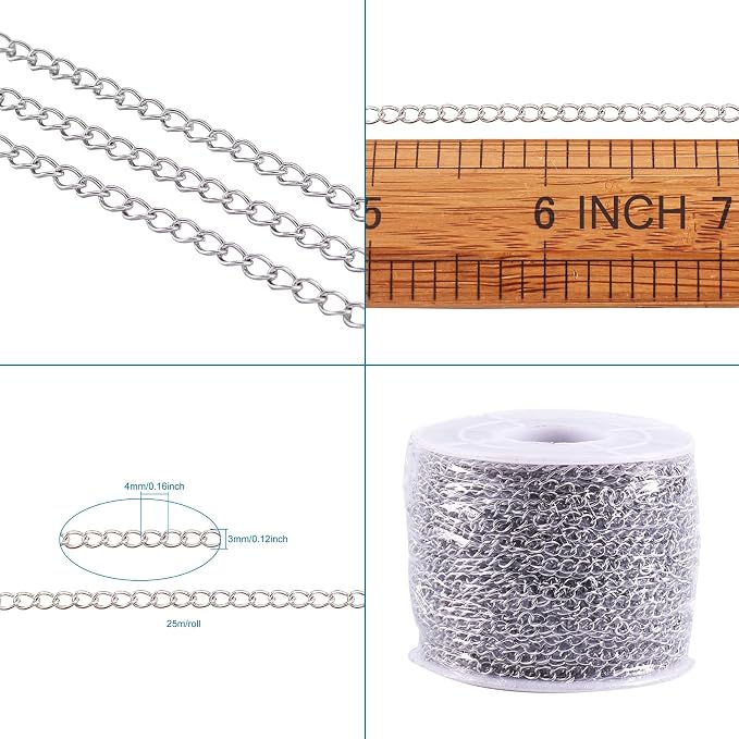 Pandahall 82 Feet/25M Soldered 304 Stainless Steel Curb Chains 4x3x0.6mm - Image 6