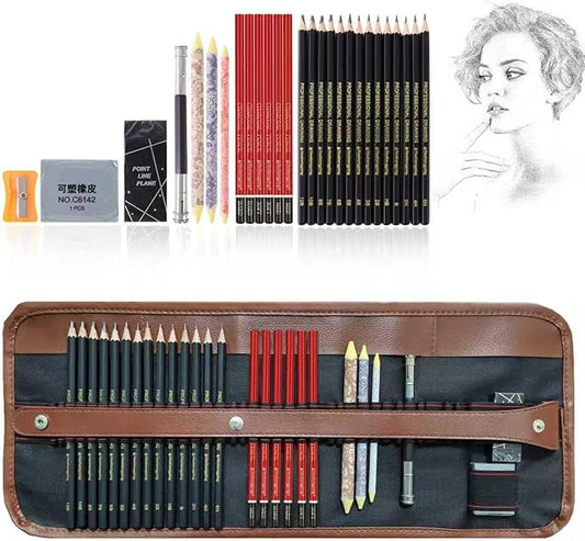 Heshengping Drawing Pencils Sketch Pencil Art Supplies Set for Kids Adults beginners Professional Sketching Art Graphite Charcoal Blending Stump Pencils kit