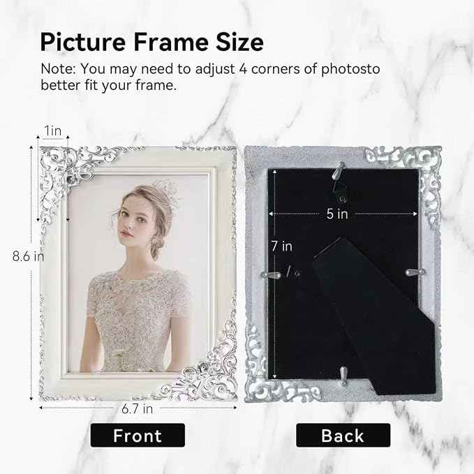 DIKAR Silver 5x7 Picture Frame, Hollow-Carved Design Retro Metal Frame - Image 3