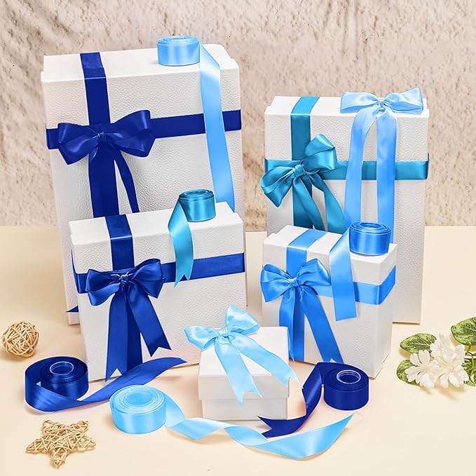 1-1/2 Inch Blue Satin Ribbons for Crafts, 6 Rolls Single-Faced Blue Assorted Ribbons for Gift Wrapping Flower Bouquet Wedding Invitations Bridal Shower Hair Bows Garland Party Decor