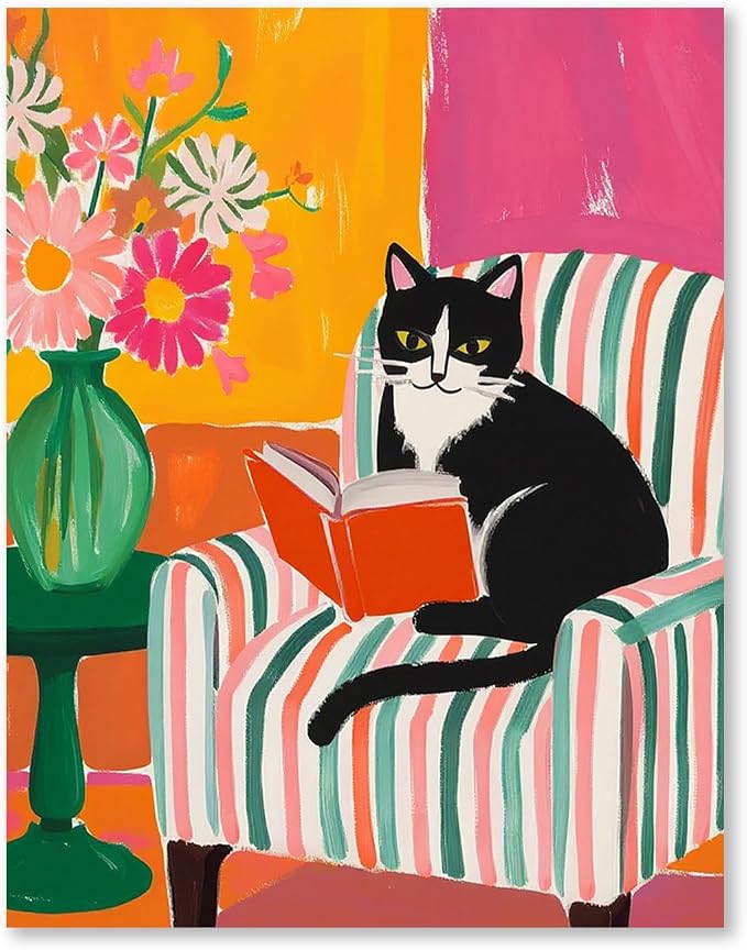RLTXBUK Cat Cross Stitch Kits, Tuxedo Cat Reading Book Stamped Counted Cross by Unknown