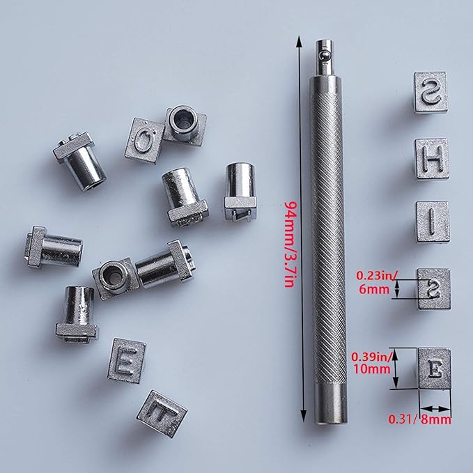 26 PCS Capital Leathercraft Metal Letter Stamps Punch Set, 1/4”(6mm) Steel Printing Punch Alphabet Letter Stamp Tool Capital Letters Printing Copper with A Pole,DIY Kit