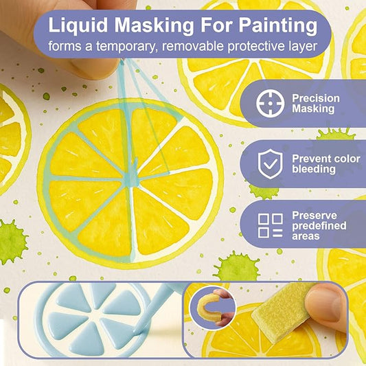 120ml Masking Fluid for Watercolor Painting, Art Watercolor Masking Fluid Precise White Space, Easy Peel-Off, Water Based Latex, for Artists, Beginners, DIY Canvas Protection (Blue)