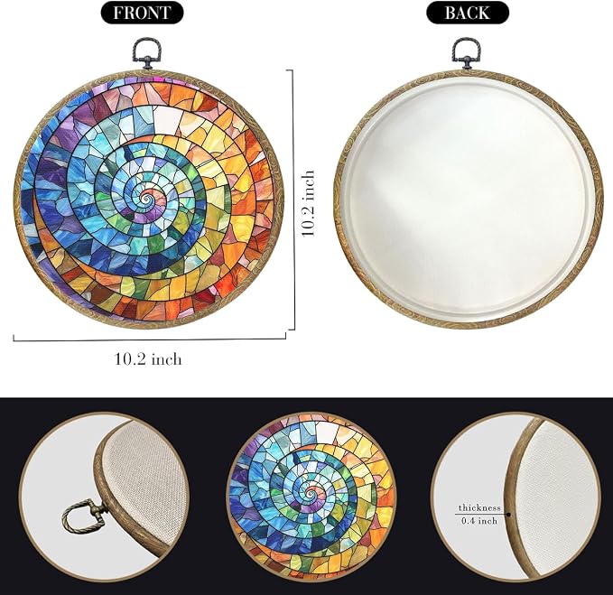 Colorful Boho Rainbow Geometric Spiral Sun Art Gift Framed Round Wall Decor - Image 2