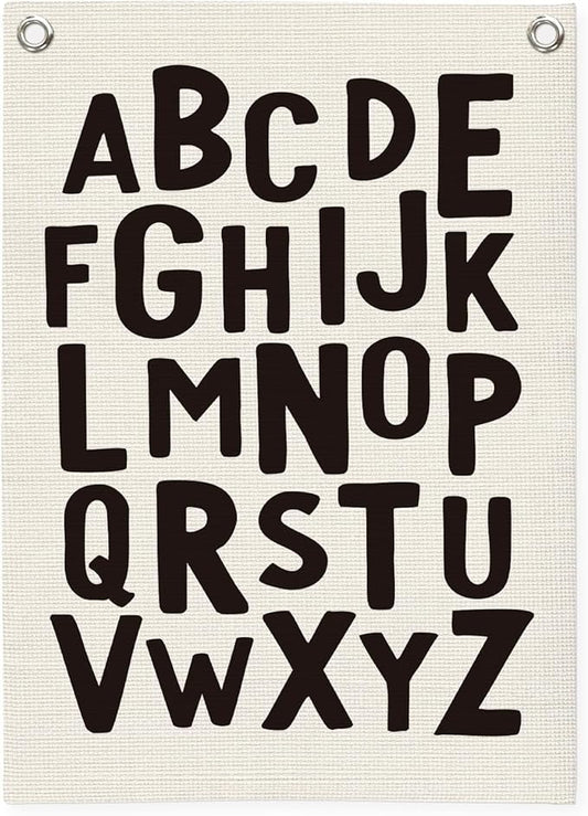 Toddler Room Decor,Alphabet Numbers Linen Canvas Banner,Classroom ABC Banner Wall Hanging Flag Decor for Preschool Kindergarten Toddler Playroom Nursery Classroom 18x25 Inch