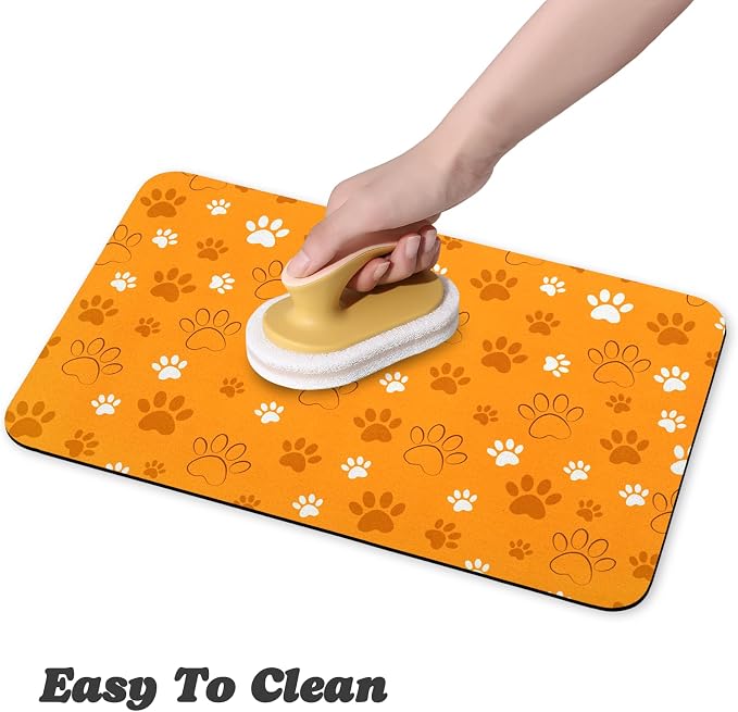 Dog Food Mat, Absorbent Water Bowl Mats Cat Pet Feeding Placemats Orange 12 * - Image 4