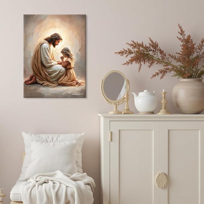 CYPQPCUH Jesus Praying with Girl Wall Art Canvas Print, 16x24in | Wrapped Canvas - Image 3