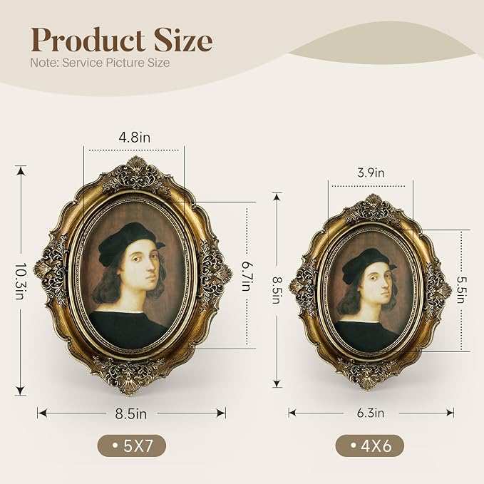 Cuspin 5x7 Picture Frame Gold Oval Frames, Vintage Bronze Hand-Crafted Resin - Image 5