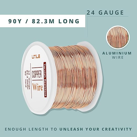 UTILE 18 20 22 24 Gauge 90 ft 99.9% Pure Soft Copper Wire for Electroculture Gardening, Jewelry Making, Crafting Wire Bendable, Plant Wire, (Copper 24)