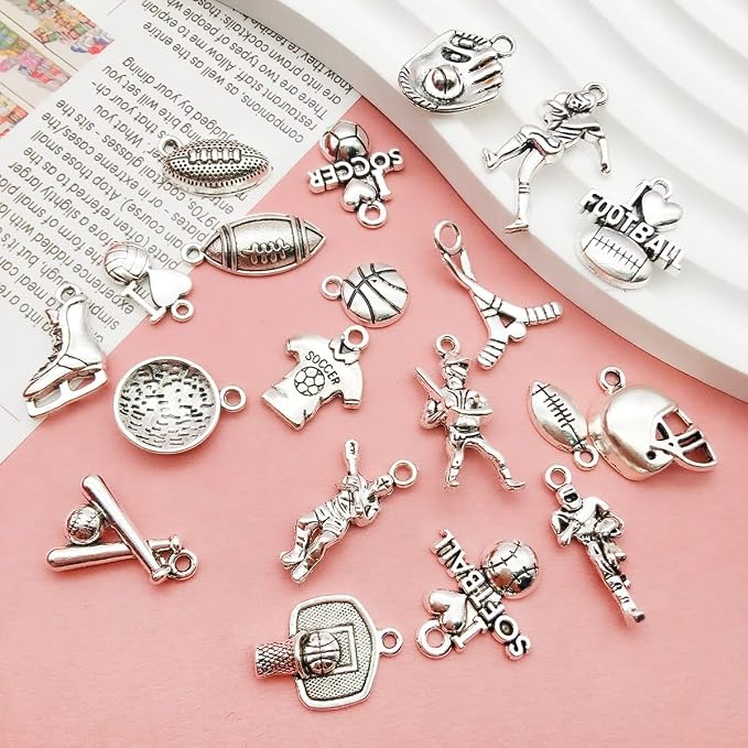 100pcs Antique Silver Sport Charms - Image 3