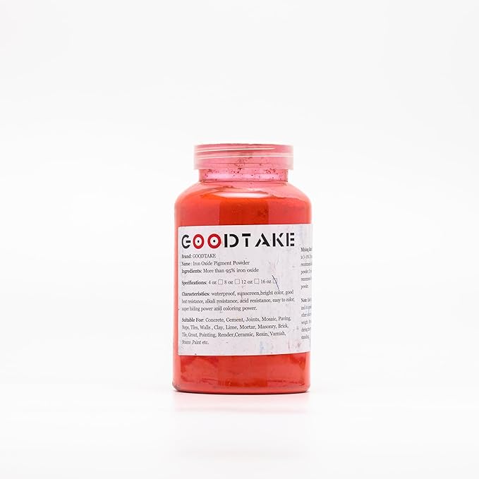 GOODTAKE Red Iron Oxide Pigment Powder for Concrete, Cement Dye Color for Pastel Tile Paint, Mortar Grout (Red, 20 oz)
