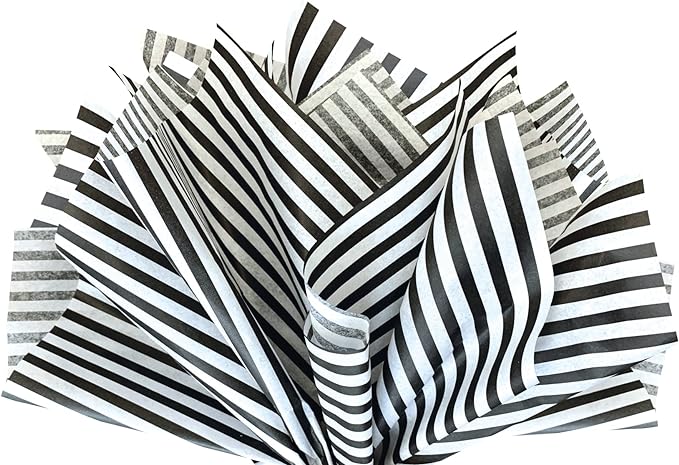 Flexicore Packaging Black Pin Stripe Print Gift Wrap Tissue Paper Size: 15 Inch X 20 Inch | Count: 50 Sheets | Color: Black Pin Stripe