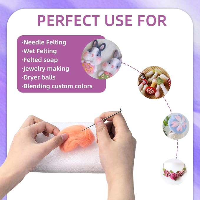 Flylin Needle Felting Wool, 10 Colors Fiber Wool Yarn Roving Set | 10g per Color - Image 5