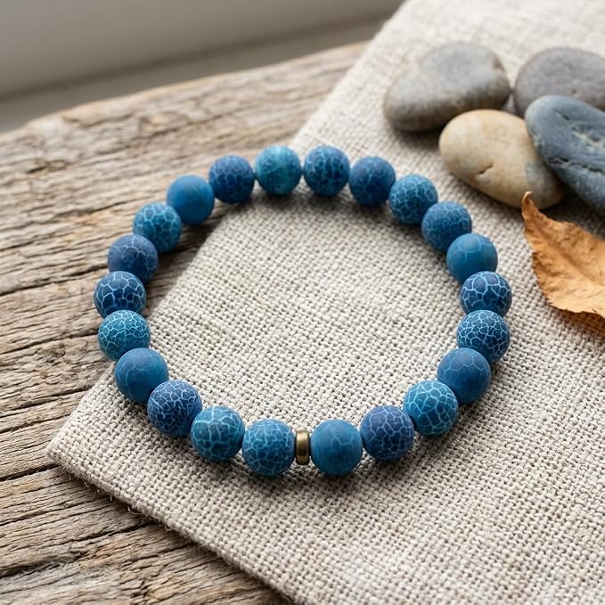 48pcs Deep Blue Frosted Oxidized Natural Gemstone Beads，8mm Round Loose Stone - Image 5