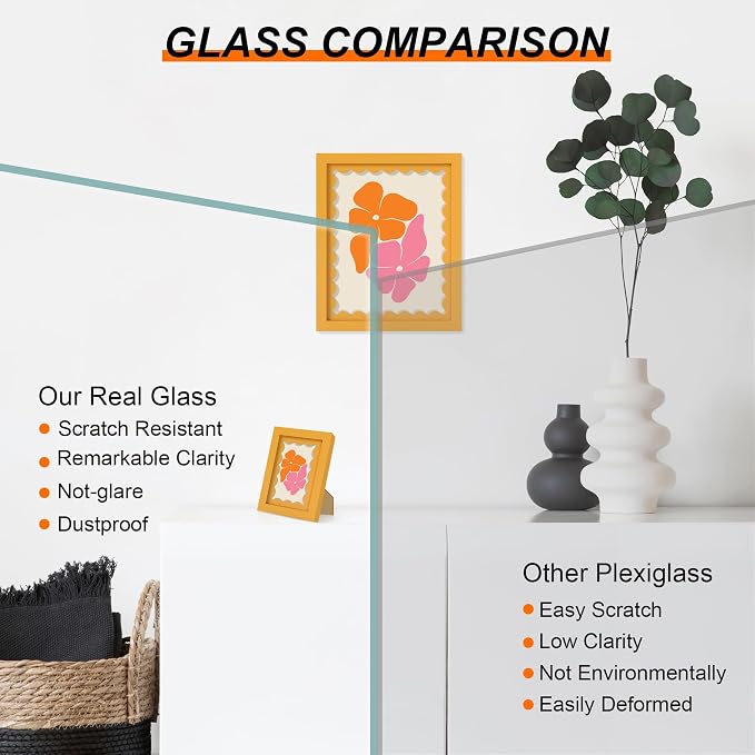 11x14 Picture Frame with Wavy Mat, Wooden Real Glass 11 x 14 Photo Frame - Image 2