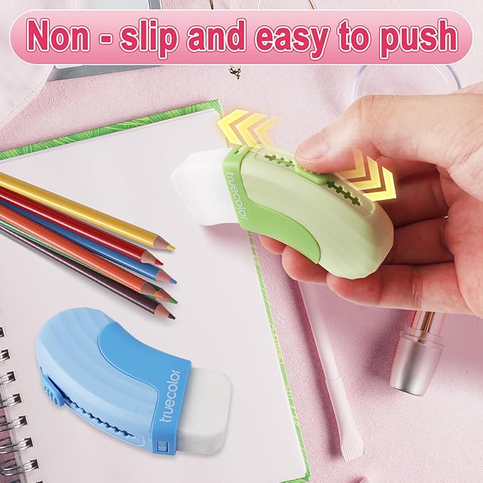 12Pack Sliding Retractable Eraser 3Pcs Large Push up Mechanical Eraser with 9Pcs Erasers Refills Cute Art Drawing Pencil Erasers for Home Office Supplies Funny Stationery Gifts for Boys Girls