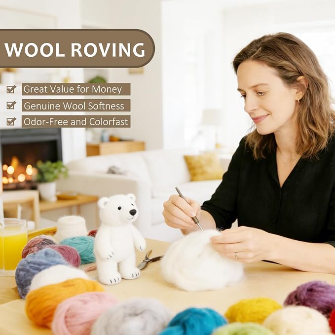 3.4oz Wool Roving, Needle Felting Wool Military Olive, Wool Roving - Image 3