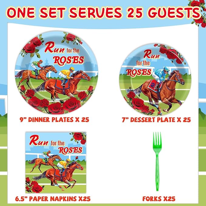 Qyeahkj 100 Pcs Kentucky Party Supplies Derby Day Tableware Set Run - Image 2