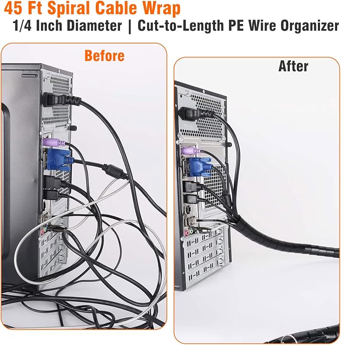 45 Ft Spiral Cable Wrap – 1/4 inch Diameter, PE Wire Organizer - Image 2
