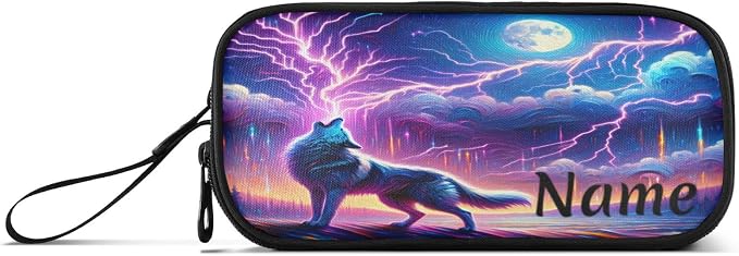 Custom Wolf Howling Moon Lightning Pencil Case Box Boys Girls Personalized Name - Image 8