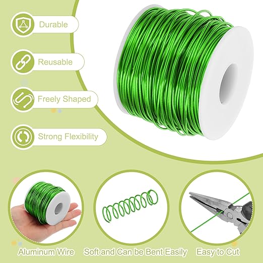 MECCANIXITY 15 Gauge Anodized Aluminum Craft Wire Bendable Bonsai Training Wire 223 Feet 1.5mm for Sculpting Crafts Wreath Floral Beading Jewelry Making, Green