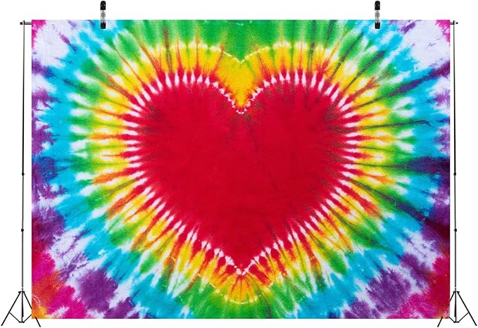 BELECO 12x8ft Fabric Tie Dye Heart Backdrop Rainbow Heart Love Valentines - Image 3