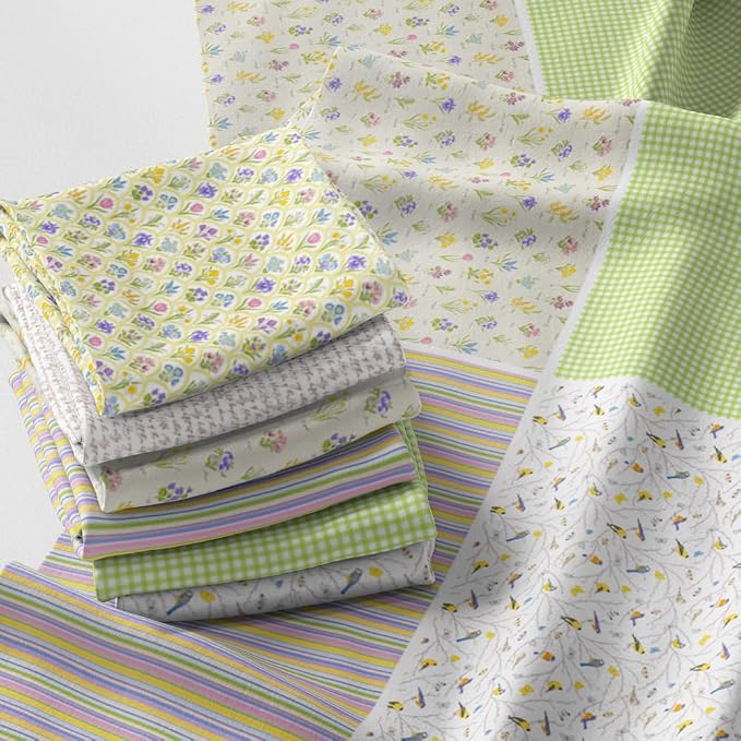 Patchwork Fabric Panel 100x155 cm, 100% Cotton Satin, 6 Coordinated Spring by FabricsTown