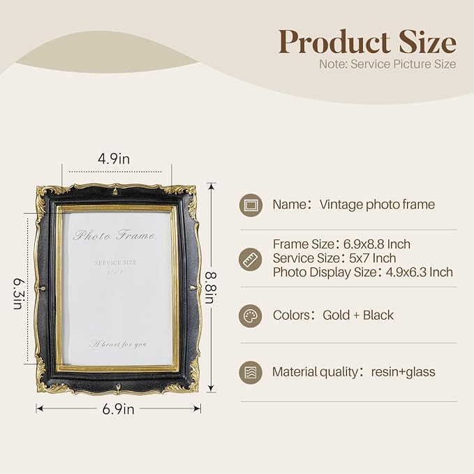 Cuspin 5x7 Picture Frame Black and Gold Frames, Vintage Ornate Textured - Image 4