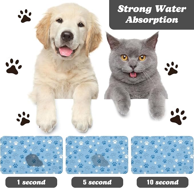 Dog Food Mat, Absorbent Water Bowl Mats Cat Pet Feeding Placemats Blue 24 * 32 - Image 2