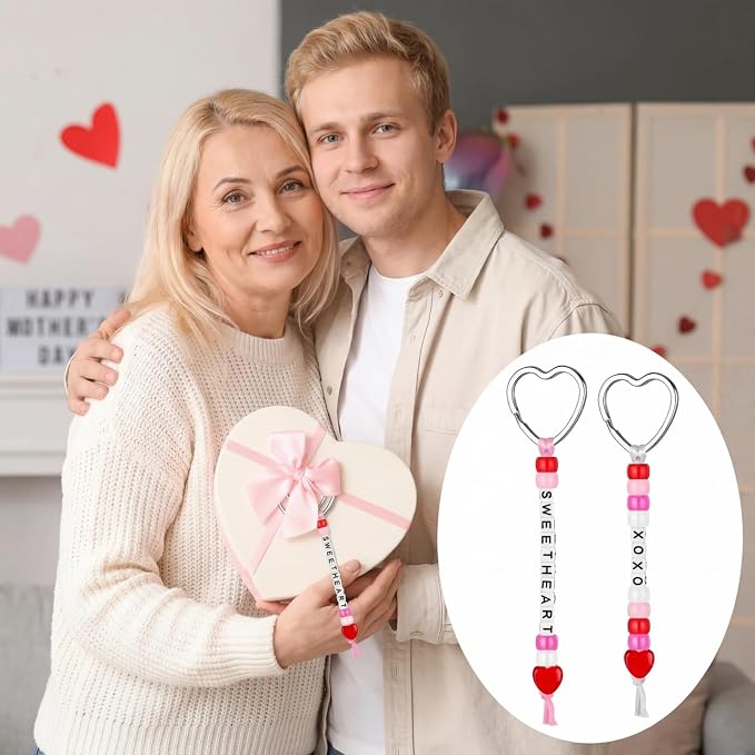 Landical 564 Pcs Mother's Day Keychain Craft DIY Heart Bead Keychain Making Kit - Image 5