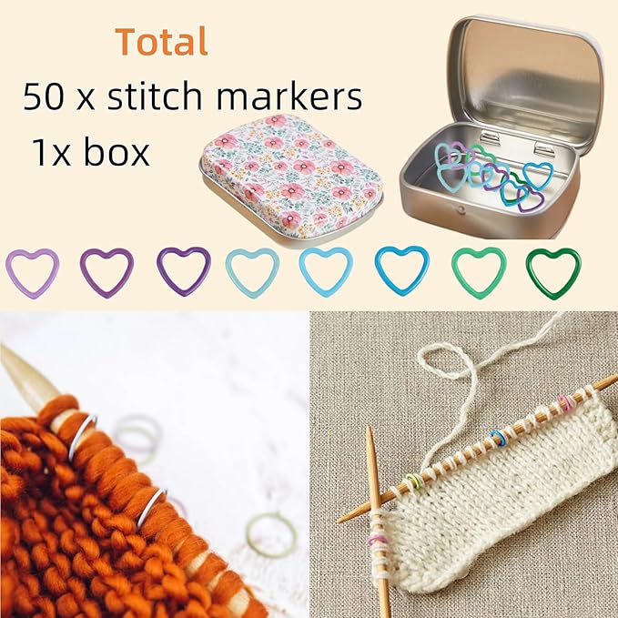 Hilsayum Flower Shape Metal Stitch Markers,50Pcs Colorful Stitch Markers with Storage Box