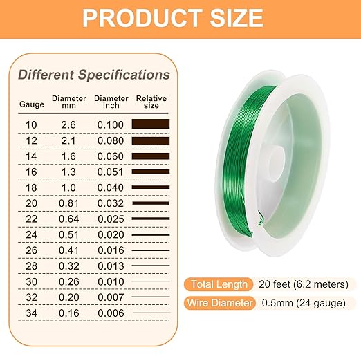 HARFINGTON 20ft Jewelry Wire, 24 Gauge (0.5mm) Brass Craft Soft Metal Tarnish Resistant Copper Beading Wire for Jewelry Making Supplies Crafting, Green