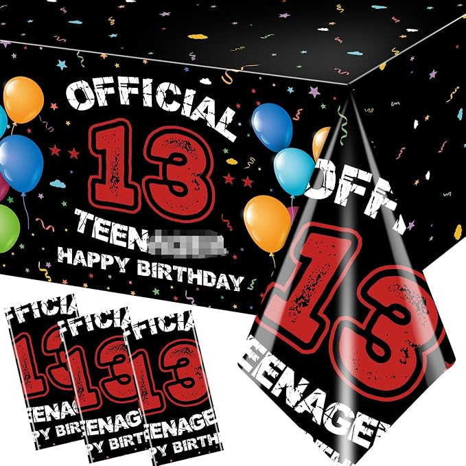 13th Birthday Decorations for Boys Red Black 13th Happy Birthday Tablecloth for by Dydamud