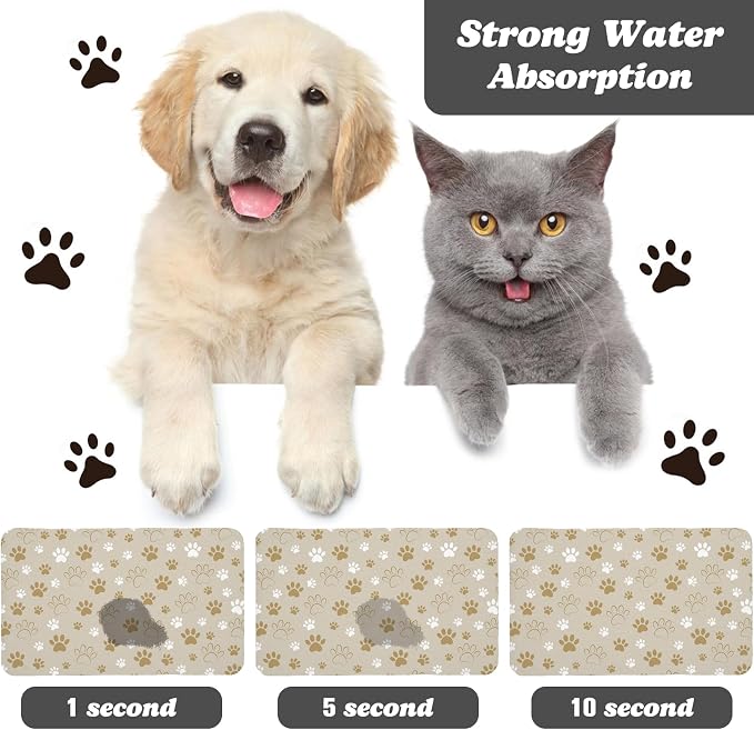 Dog Food Mat, Absorbent Water Bowl Mats Cat Pet Feeding Placemats Beige 12 * 20 - Image 2