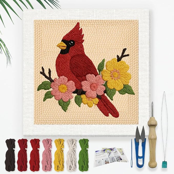 DOODLREAM Cardinal Bird Punch Needle Kit, DIY Embroidery Starter Craft Set | by Doodlream